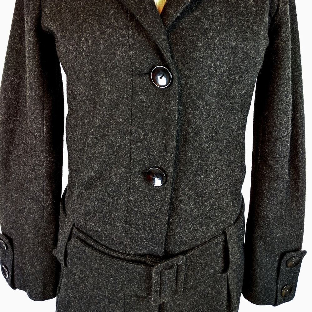 Bb Dakota Charcoal Gray Wool Blend Belted Funnel Neck Coat View 2